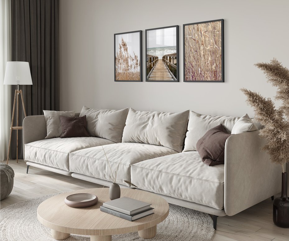 Zestaw obrazy w ramie 30x40 galeria - Trawy, morze, plaża, pampas - rama czarna