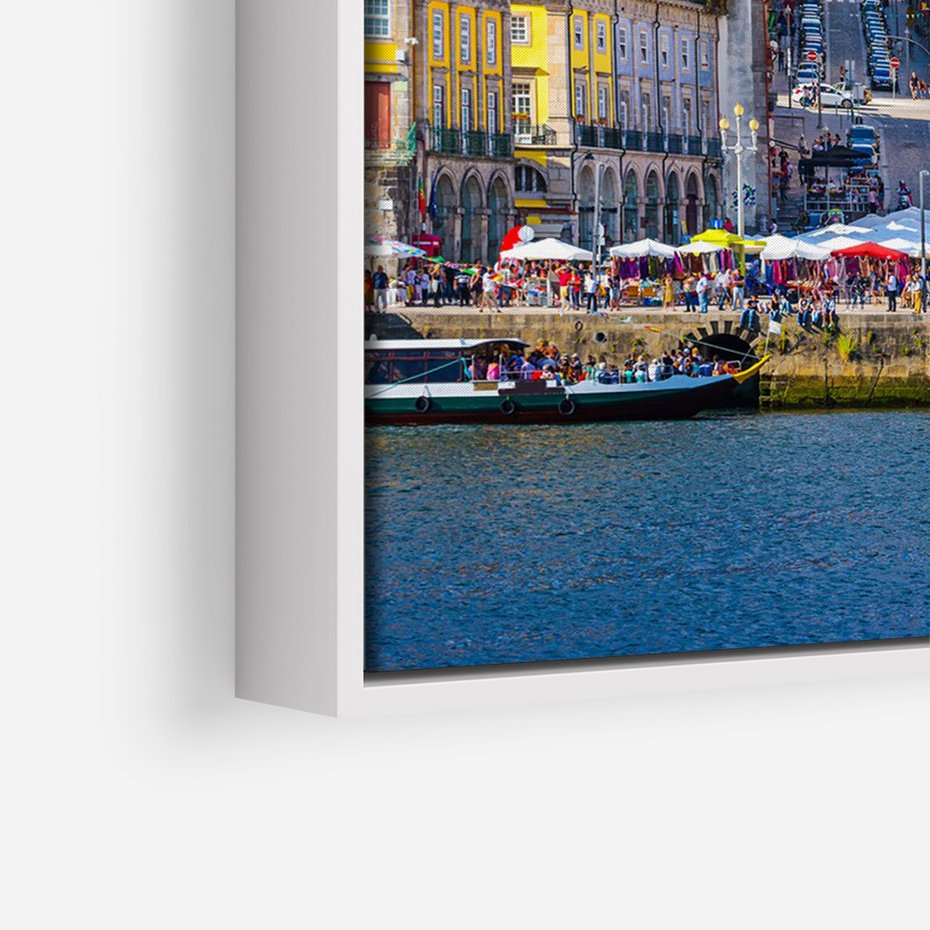 Obraz w ramie 80x120 - Kolorowa Przystań - nadmorskie miasto, kolorowe budynki - rama biała