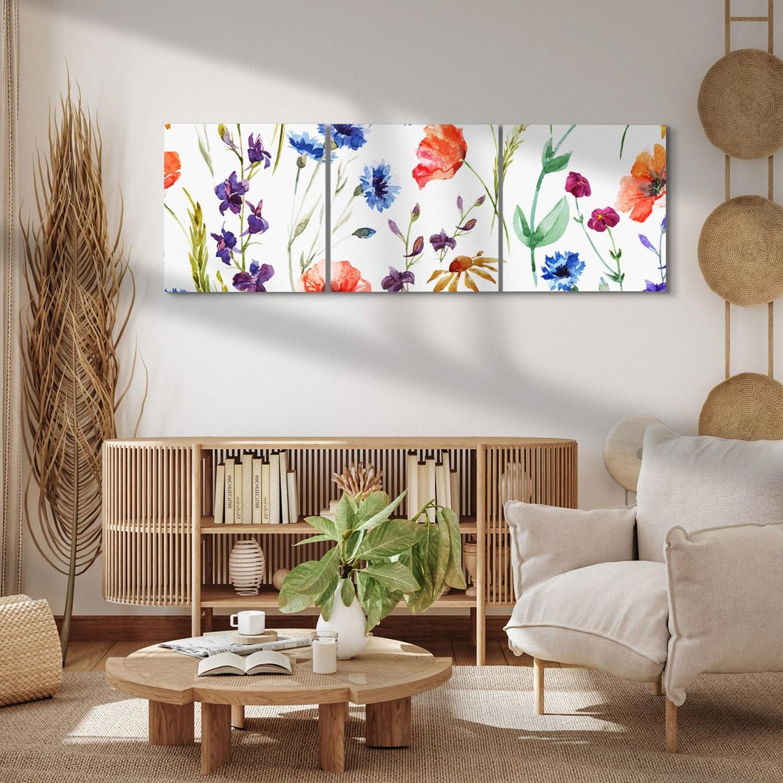 Obraz na płótnie 120x40 - Kwiatowe radości na łące - kwiaty, łączka