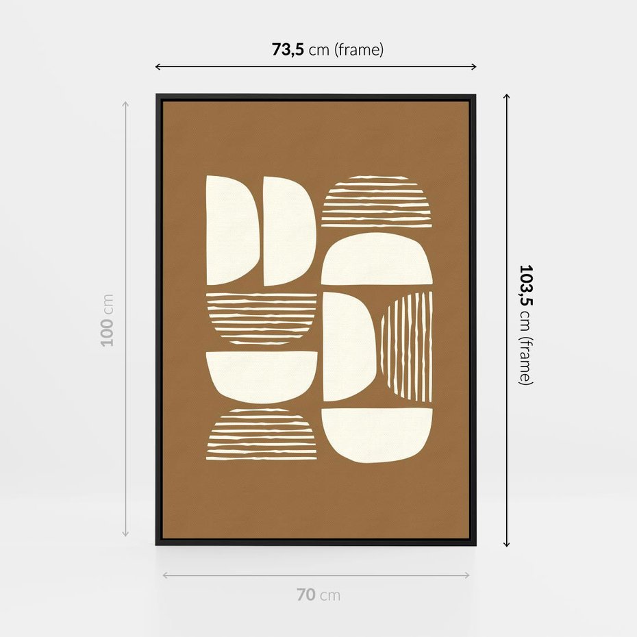 Obraz w ramie 70x100 - Wewnętrzne Spektrum - geometryczne boho kształty na brązowym, karmelowym tle - rama czarna
