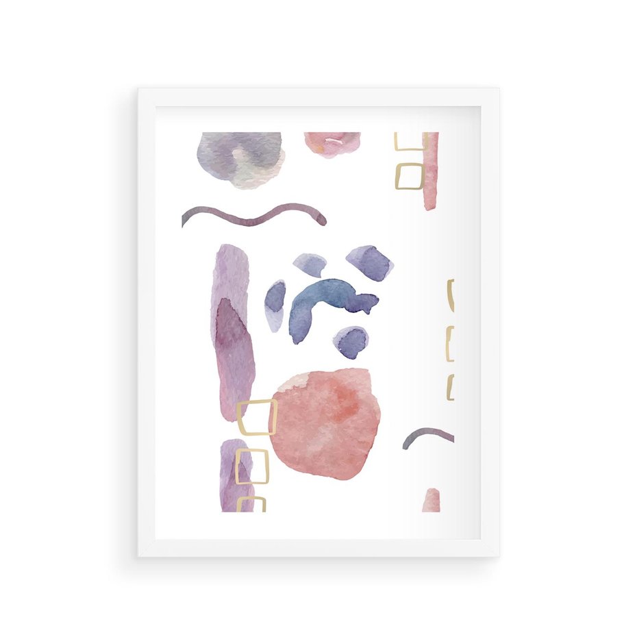 Plakat w ramie 30x40 - Boho Widokowe Impresje - abstrakcyjny palakt, akwarelowe plamy - rama biała