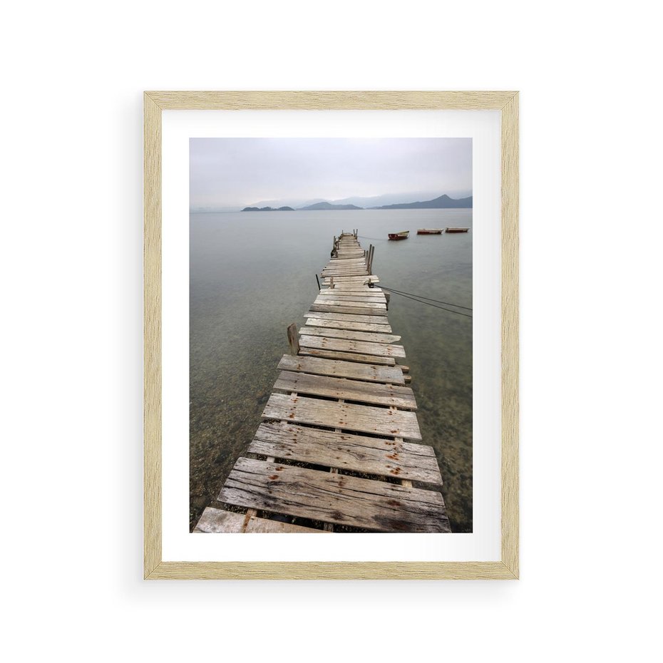 Plakat w ramie 30x40 - Jeziorne Refleksje - pomost, jezioro - rama drewno