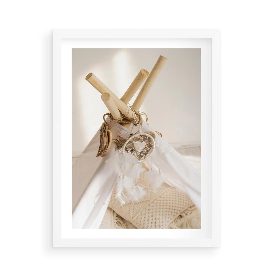 Plakat w ramie 50x70 - Oaza Swobodnego Stylu - boho, tipi - rama biała