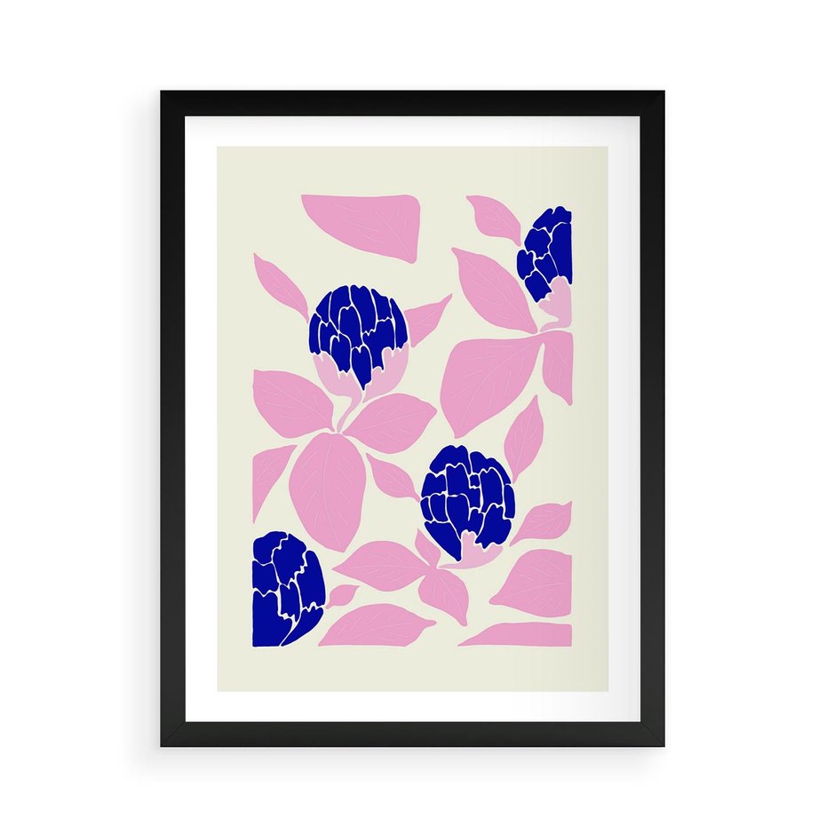 Plakat w ramie 50x70 - Impresje deszczu - nowoczesna kompozycja, kwiaty - rama czarna