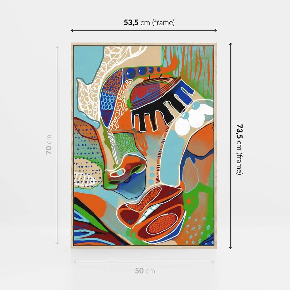 Obraz w ramie 50x70 - Wibracje Kształtów - abstrakcyjny portret kobiety, twarz - rama drewno