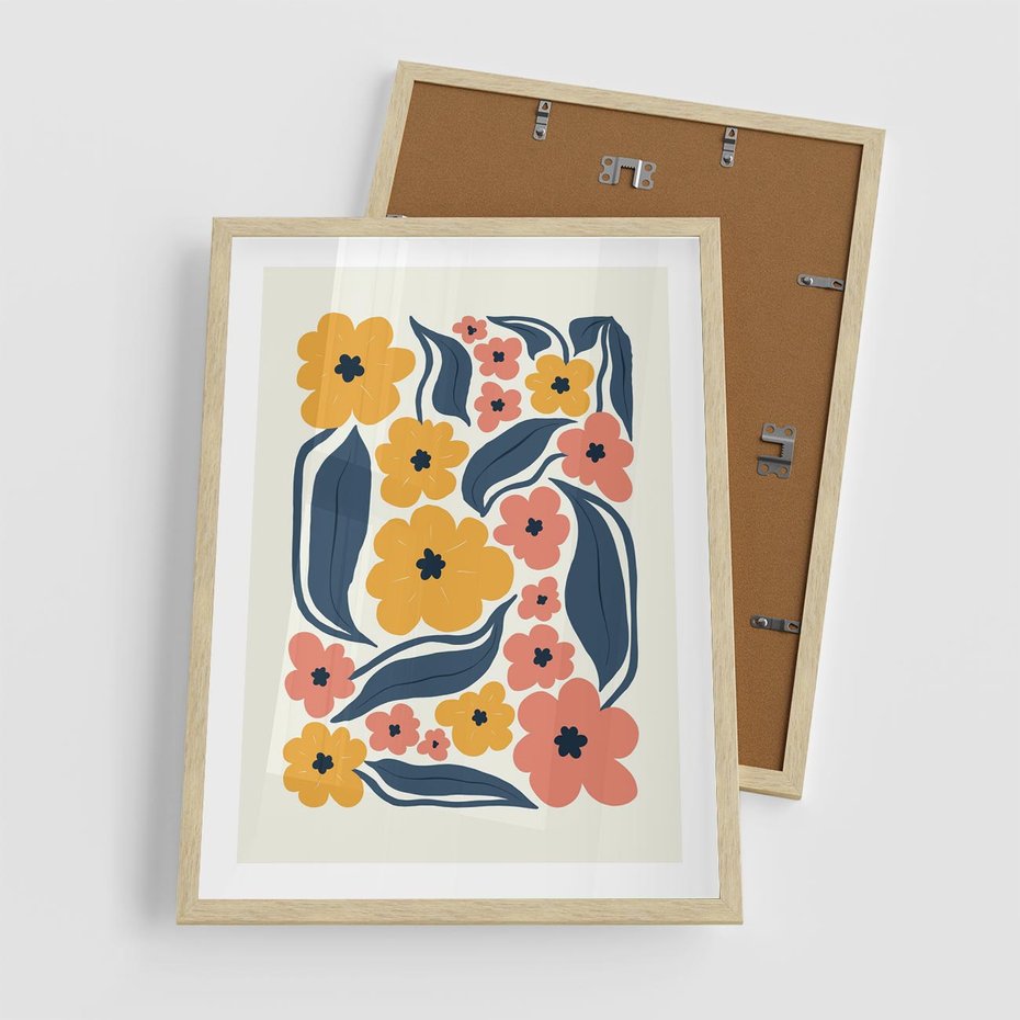 Plakat w ramie 50x70 - Pastelowe Impresje - pastelowe kwiaty, abstrakcyjna kompozycja - rama drewno