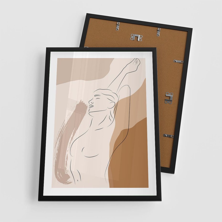 Plakat w ramie 50x70 - Sztuka Nagiej Formy - szkic nagiej kobiety, kolory beżowe - rama czarna
