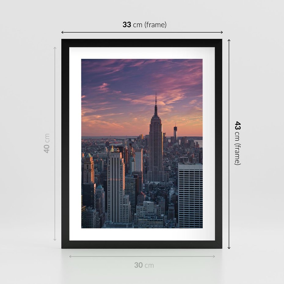 Plakat w ramie 30x40 - Nowy Jork - Błyskawice Manhattanu - Nowy Jork, Manhattan - rama czarna