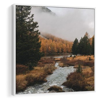Obraz w ramie 80x80 - W Górskiej Dolinie - artystyczna fotografia, las - rama biała