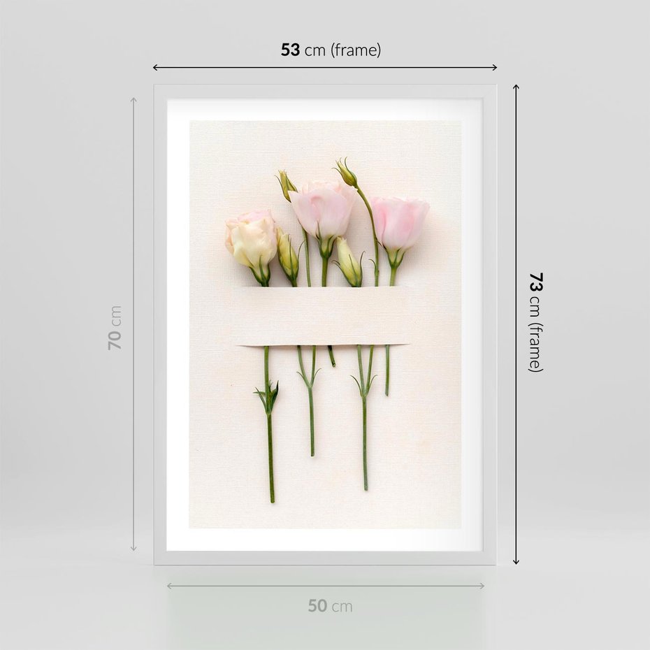 Plakat w ramie 50x70 - Białe kwiatowe uniesienia - białe, kwiaty - rama biała