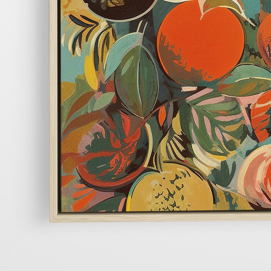 Obraz w ramie 80x80 - Księga Surrealnych Wyobrażeń - abstrakcyjny obraz owoców, jak picasso - rama drewno