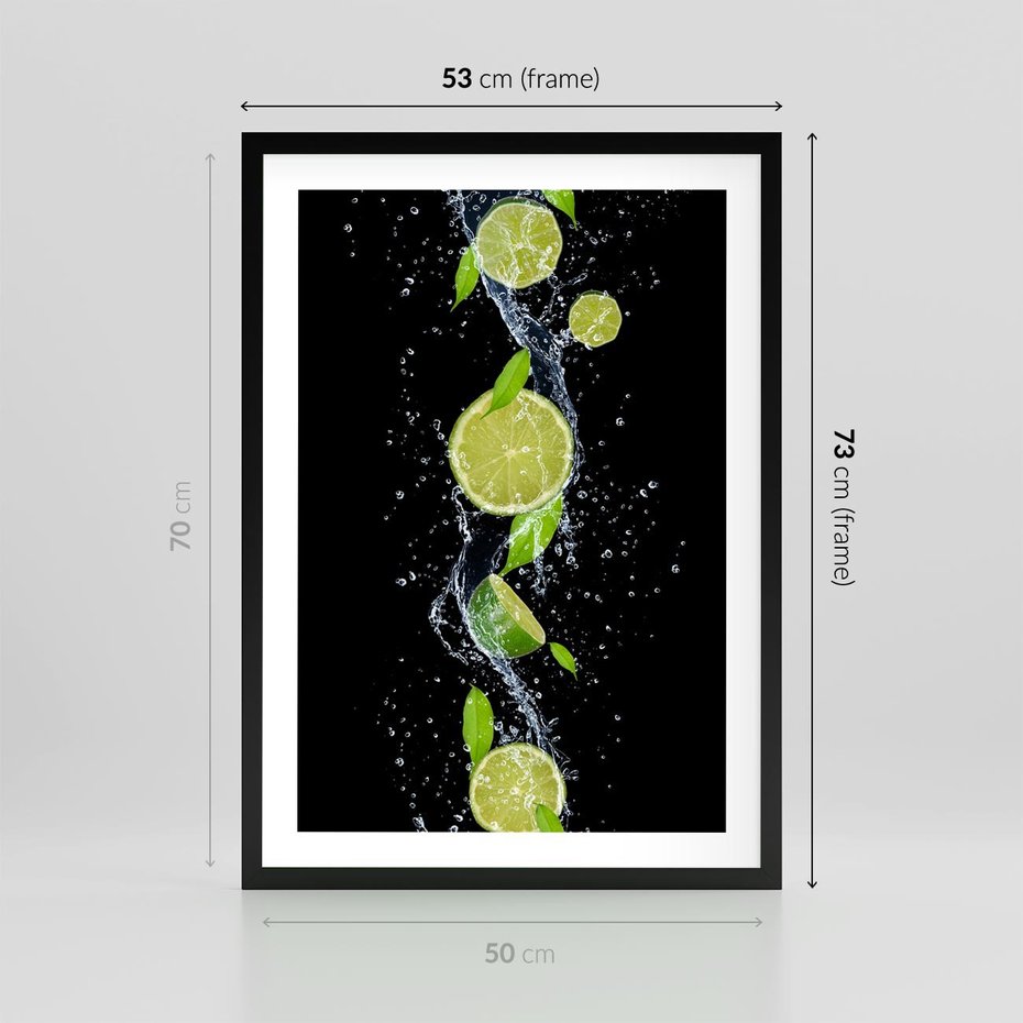 Plakat w ramie 50x70 - Świeżość Cytrusów - limonki, cytryny - rama czarna