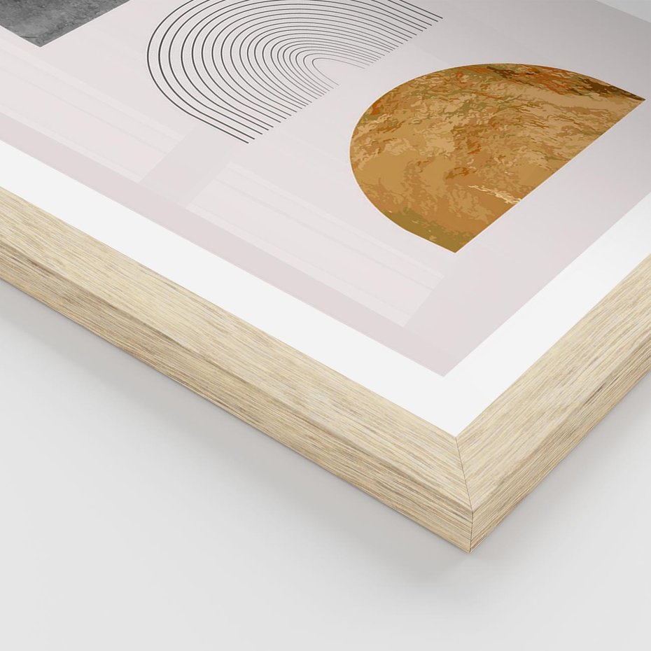 Plakat w ramie 40x50 - Piękno wGeometrycznych Kształtach i Złocie - nowoczesna geometryczna grafika, złote elementy - rama drewno