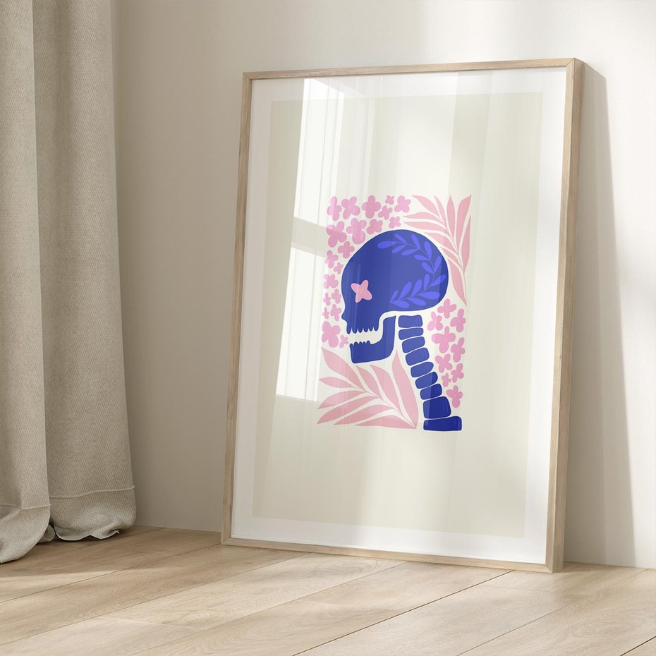 Plakat w ramie 50x70 - Żart z Czaszką - abstrakcja, sztuka nowoczesna - rama drewno