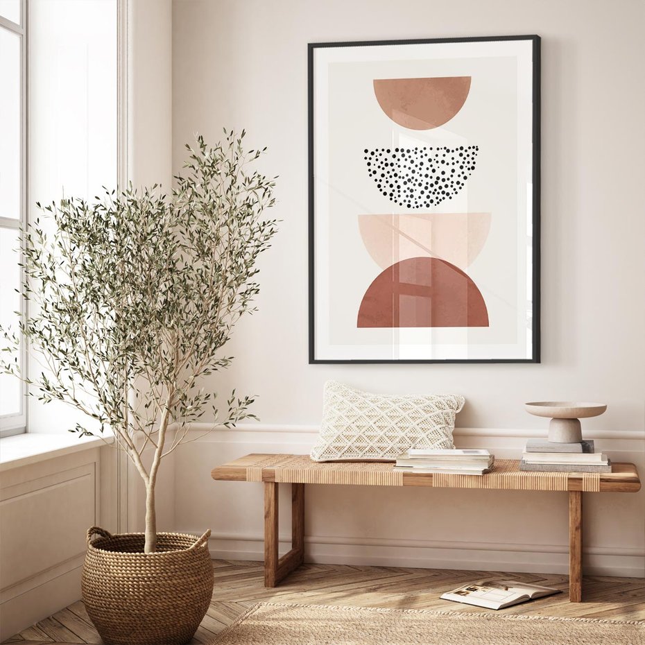 Plakat bez ramy 50x70 - Geometryczna Harmonia w Brązach i Beżach - geometryczne kształty, brązy i beże