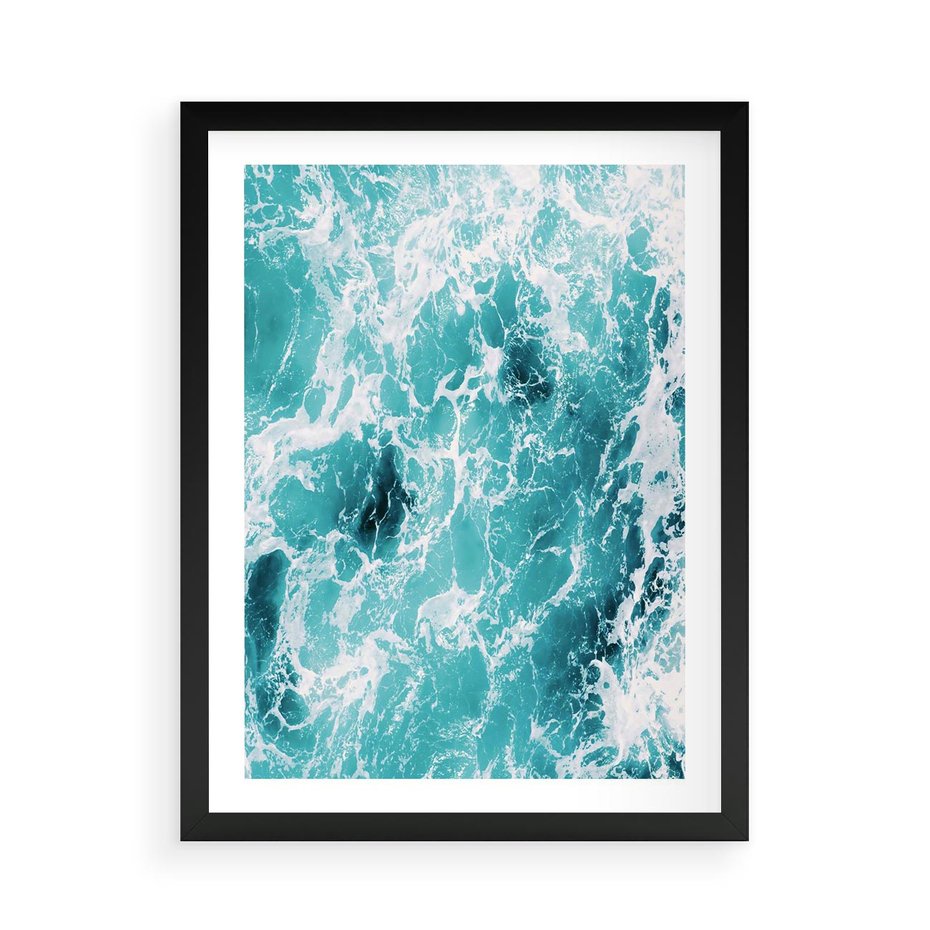 Plakat w ramie 50x70 - Wzburzony Ocean: Widok Z Góry - wzburzony ocean, błękitna woda - rama czarna