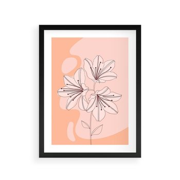 Plakat w ramie 30x40 - Kwiatowa Harmonia - minimalistyczny plakat, pudrowe kwiaty - rama czarna