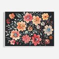Obraz w ramie 100x70 - Labirynty melancholii - akwarelowe, pastelowe kwiaty na czarnym tle - rama biała
