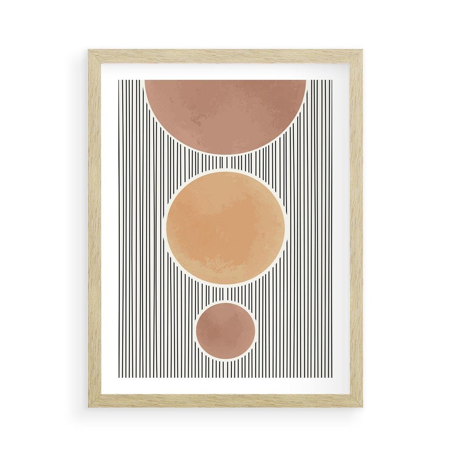 Plakat w ramie 50x70 - Taniec Linii - abstrakcyjna nowoczesna sztuka, koła okręgi - rama drewno