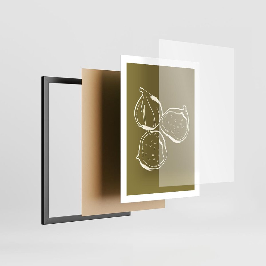 Plakat w ramie 50x70 - Podróżne Barwy - figi, minimalistyczny styl - rama czarna