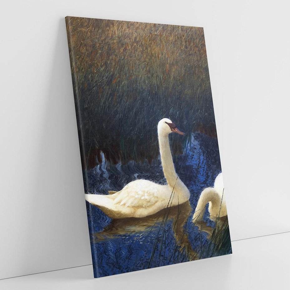 Obraz na płótnie 80x120 - "Łabędzie w trzcinach" (1907) Bruno Liljefors - Reprodukcja - reprodukcja, obraz na płótnie