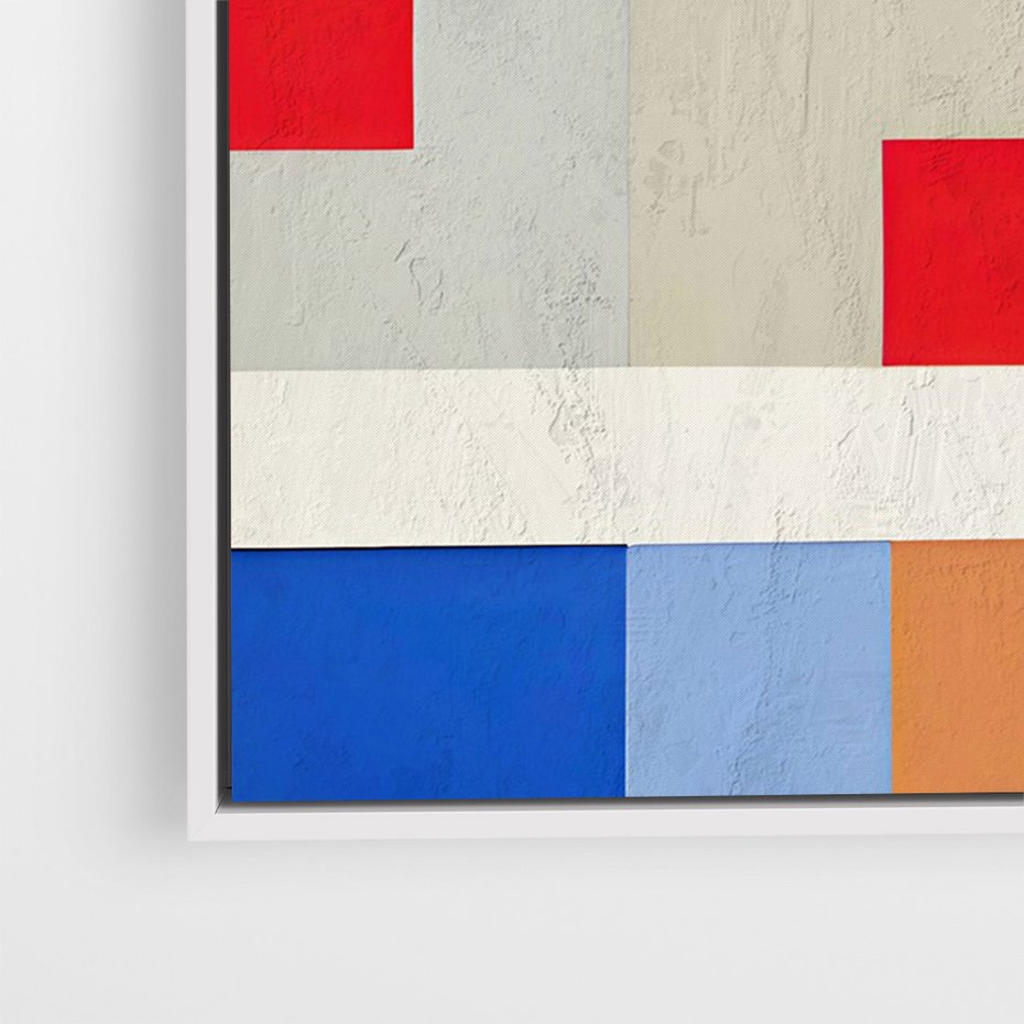 Obraz w ramie 80x120 - Bezczasowe Przenikanie Kształtów - abstrakcyjne geometryczne kształty, olejny obraz - rama biała