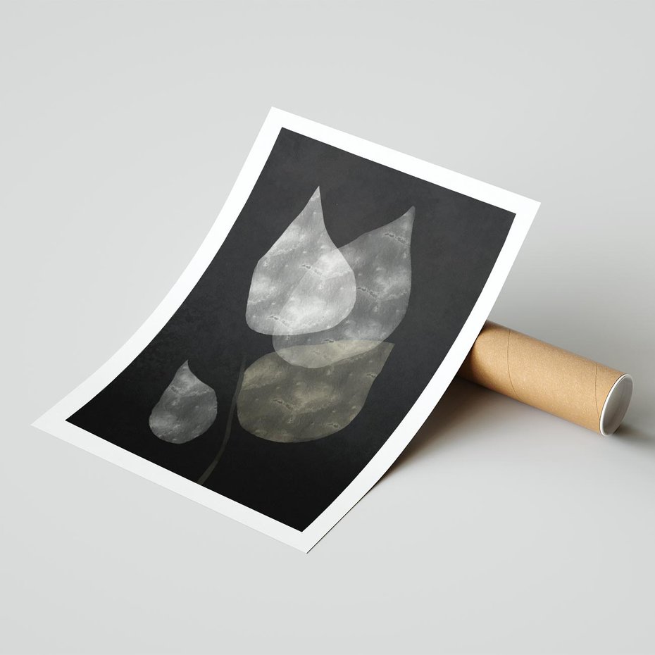 Plakat bez ramy 21x30 - Mroczne Złudzenia - abstrakcyjne liście, mroczna atmosfera