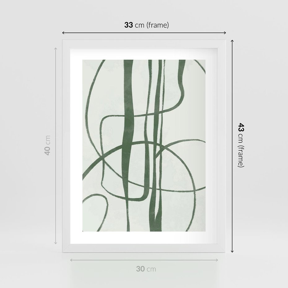 Plakat w ramie 30x40 - Zielony Spokój - zielona abstrakcja, spokojny plakat - rama biała