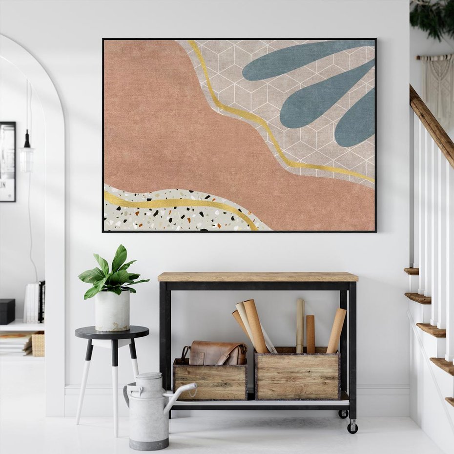 Obraz w ramie 100x70 - Tańczący w deszczu pigmentów - abstrakcyjne formy, rozlane farby - rama czarna