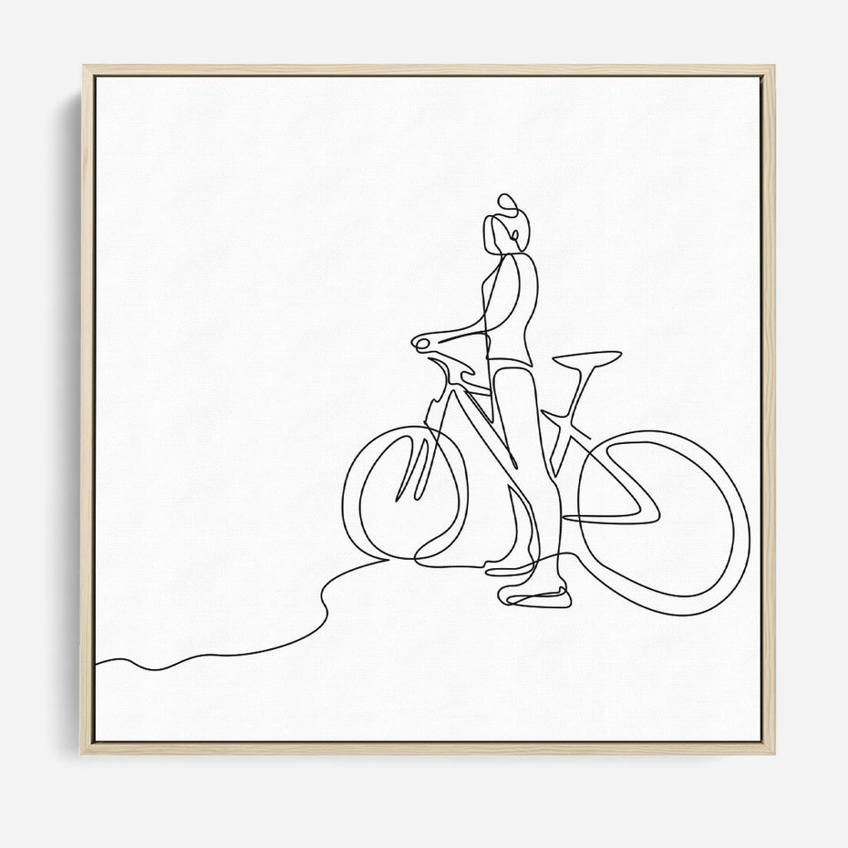 Obraz w ramie 50x50 - Minimalistyczna Przejażdżka - szkic, minimalizm - rama drewno