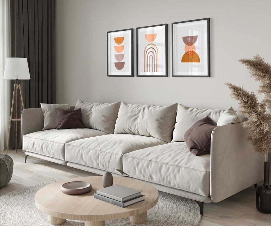 Zestaw obrazy w ramie 50x70 galeria - Abstrakcyjne, kształty, boho - rama czarna