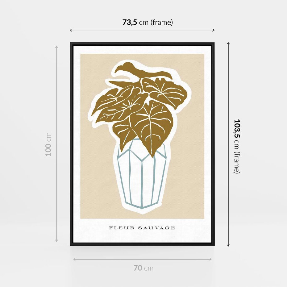 Obraz w ramie 70x100 - Rytmy Nowych Wizji - abstrakcyjne liście, tropikalne w wazonie - rama czarna