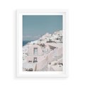 Plakat w ramie 50x70 - Śródziemnomorski Urok - zdjęcie Santorini, białe budynki - rama biała