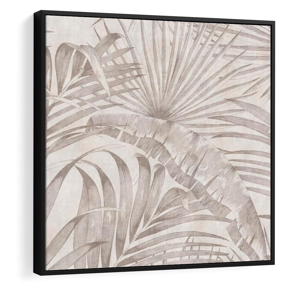 Obraz w ramie 50x50 - Odsłonięte liściowe wspomnienia - monochromatyczne, kolory sepii - rama czarna
