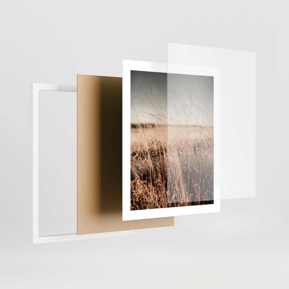 Plakat w ramie 40x50 - Sucha Trawa w Odcieniach Sepii - suche trawy, łąka odcienie beżu - rama biała