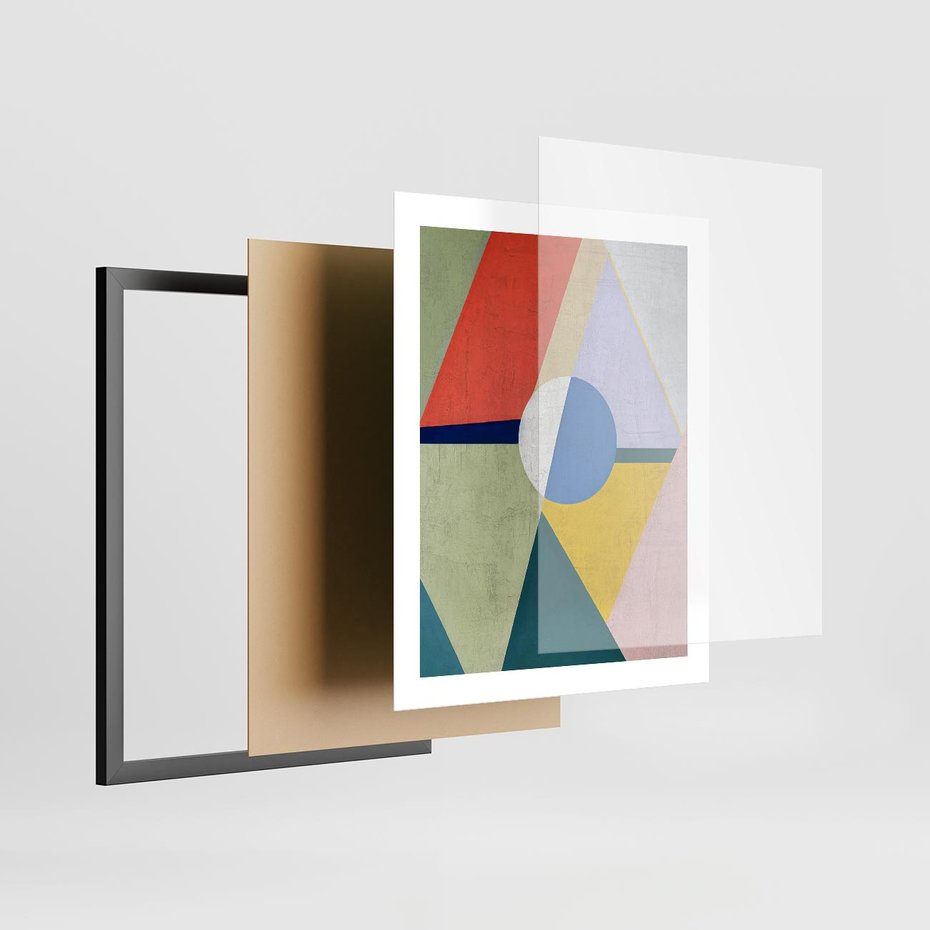 Plakat w ramie 40x50 - Taniec Subtelnych Odbić - abstrakcyjne geometryczne kształty, olejny obraz - rama czarna