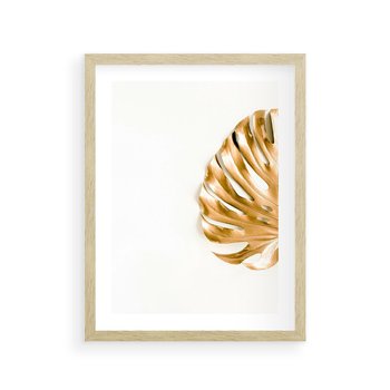 Plakat w ramie 30x40 - Przyjemność dla Oczu - złote, liście - rama drewno
