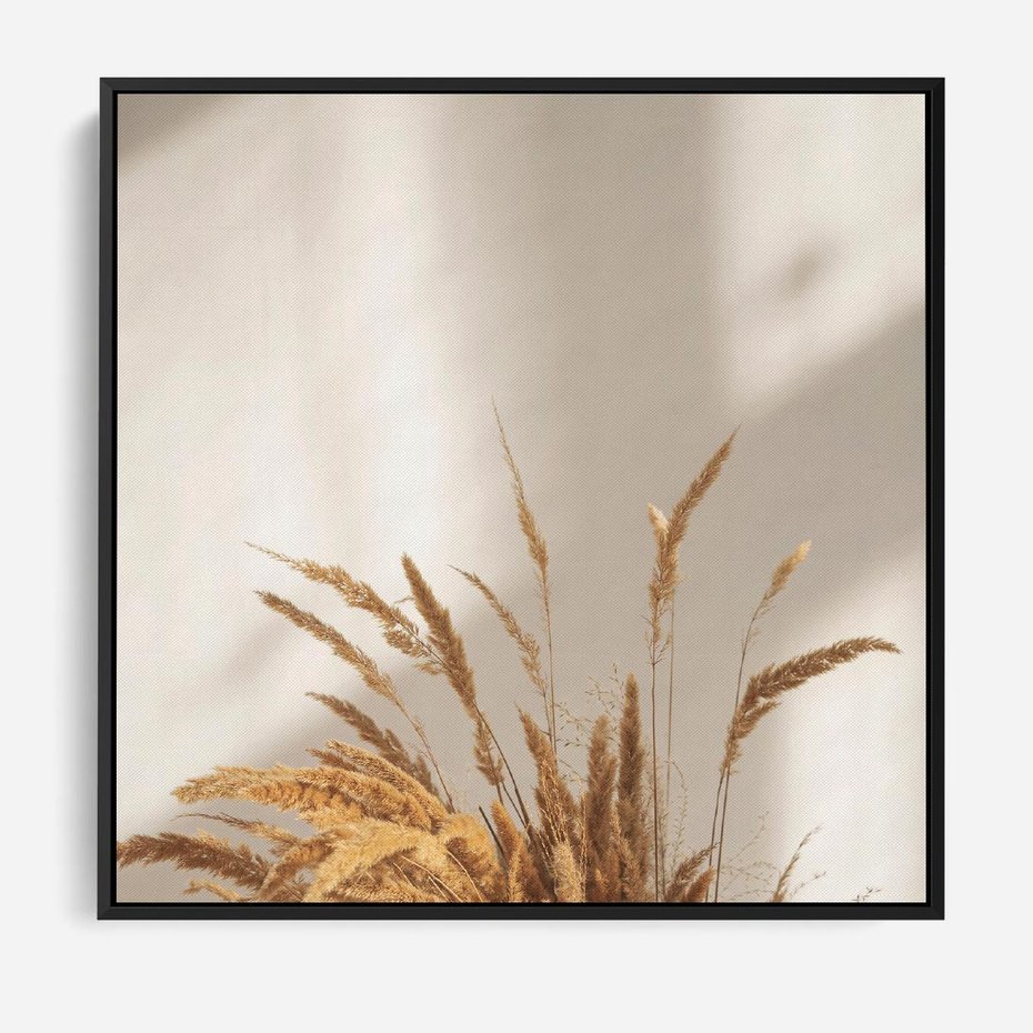 Obraz w ramie 50x50 - mpresyjne układy traw - boho, trawy - rama czarna