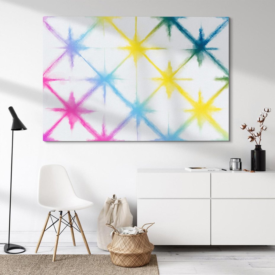 Obraz na płótnie 70x50 - Wibracje podświadomego hałasu - tęczowe kolorowe plamy, wybuchy