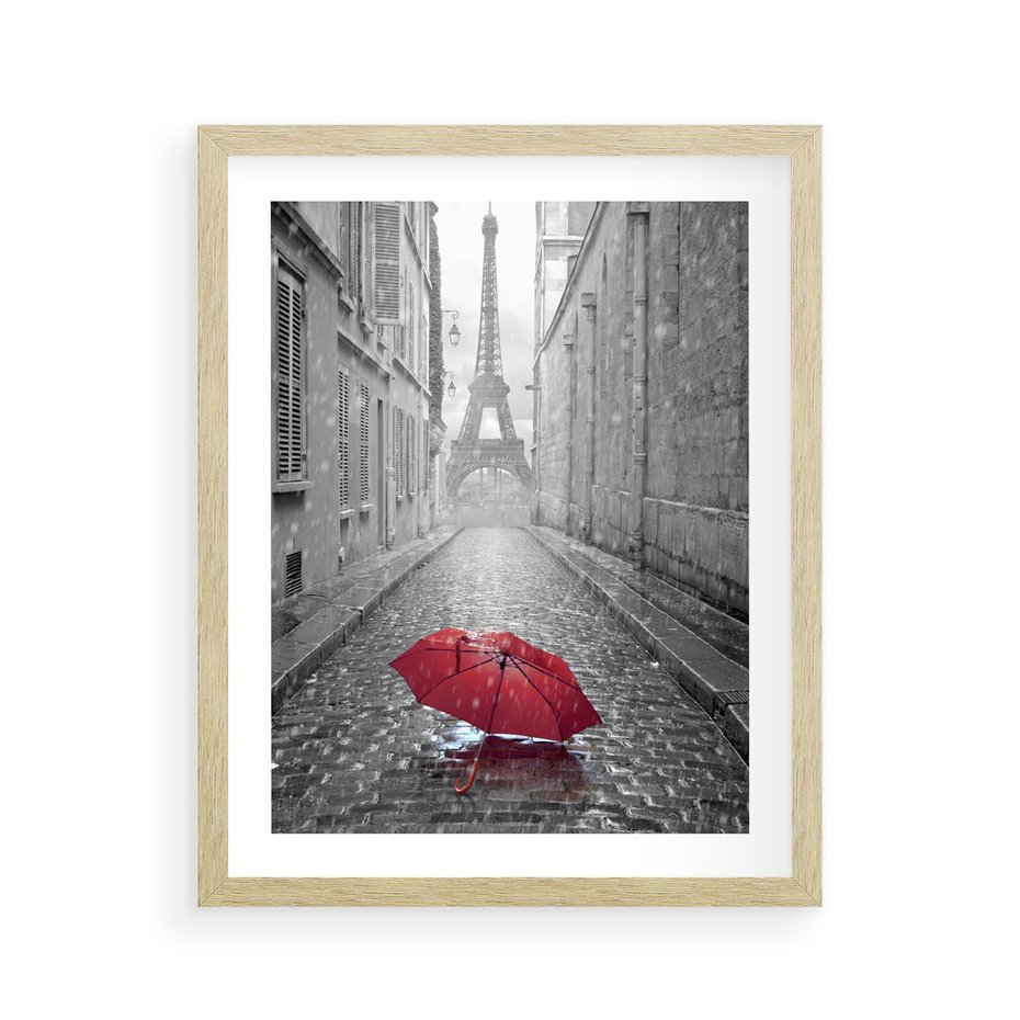 Plakat w ramie 40x50 - Kolorowy parasol w Paryżu - Paryż, parasol - rama drewno