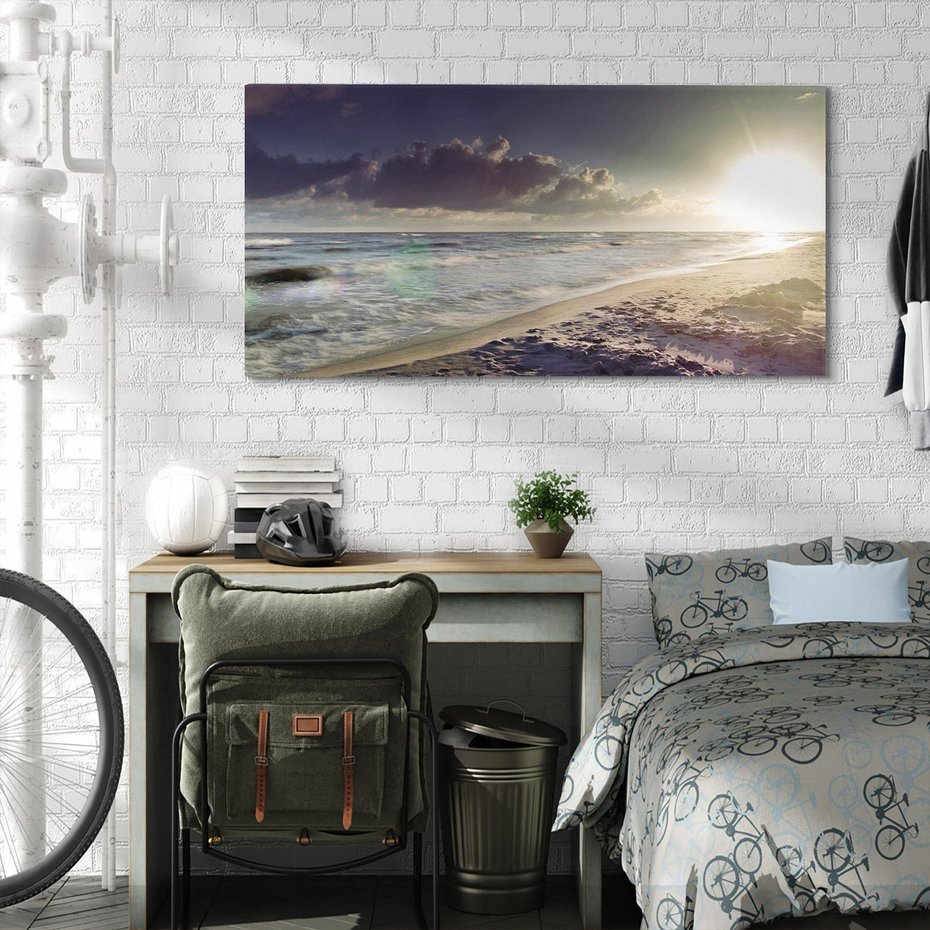 Obraz na płótnie 100x50 - Plaża Morza i Zachód Słońca - plaża, morze