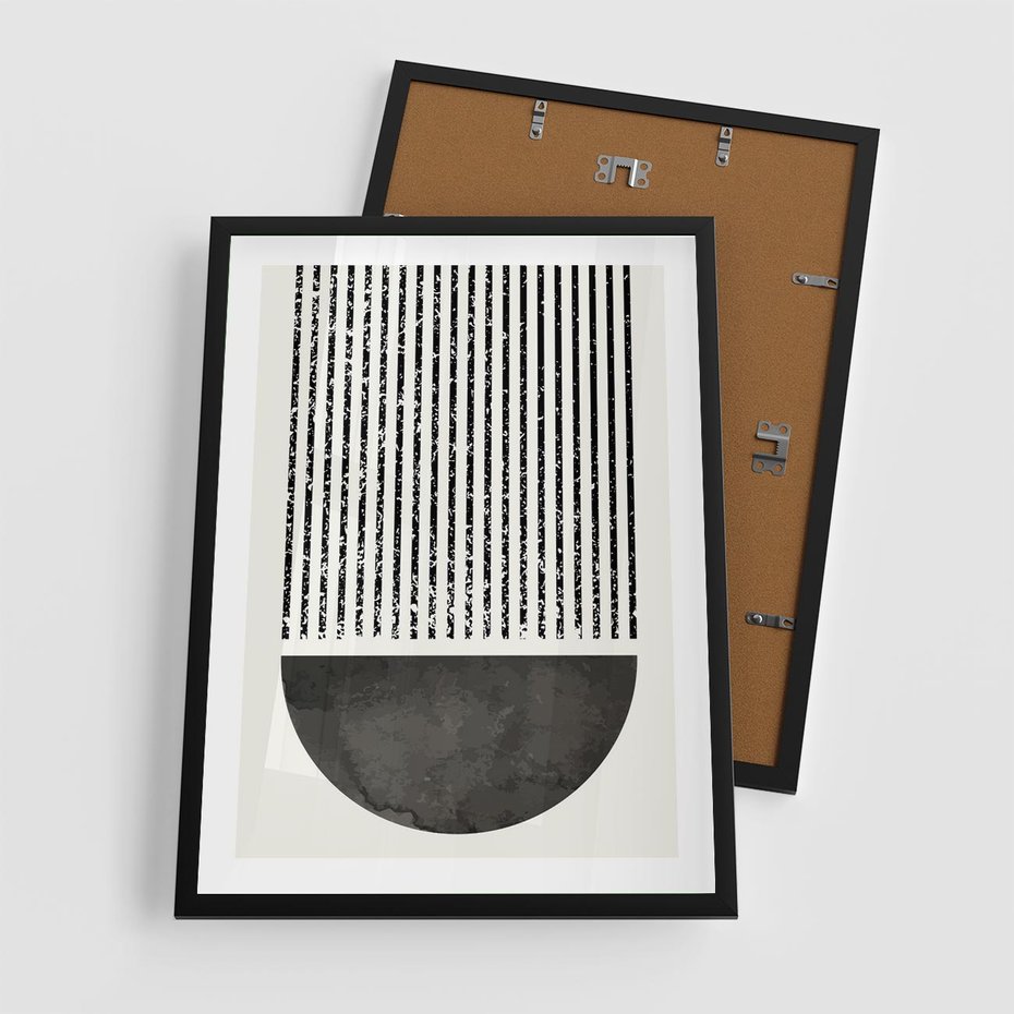 Plakat w ramie 50x70 - Taniec Impulsów - abstrakcyjne czarno białe formy, minimalizm - rama czarna