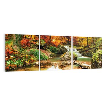 Obraz na płótnie 120x40 - Idylliczny las z bujnym strumykiem - las, drzewa