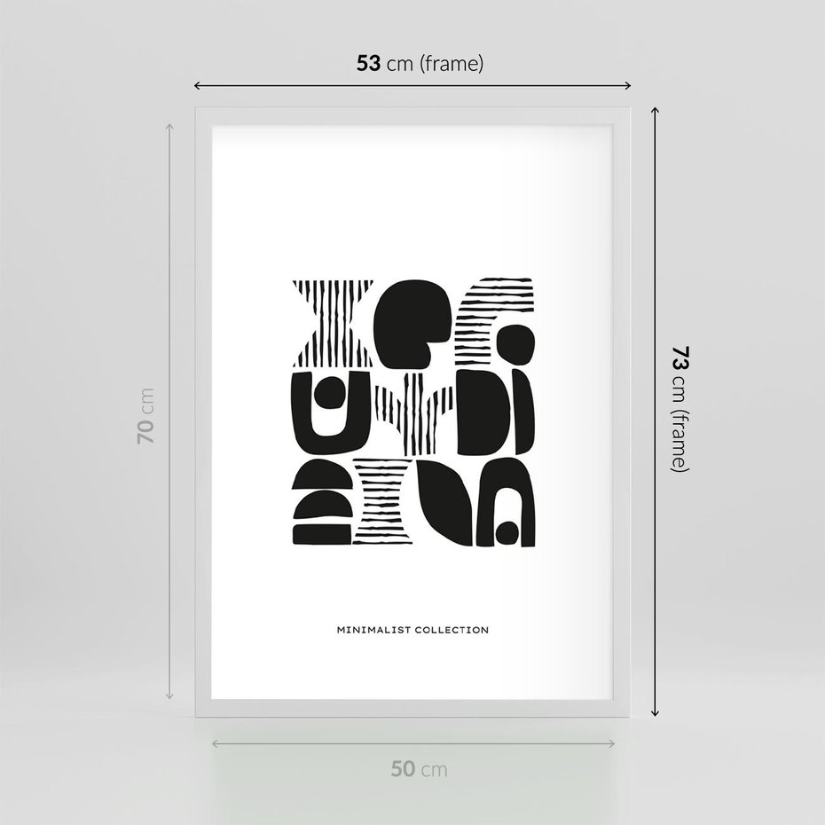 Plakat w ramie 50x70 - Taniec Dziwacznych Kresek - minimalistyczny plakat, czarno biały - rama biała
