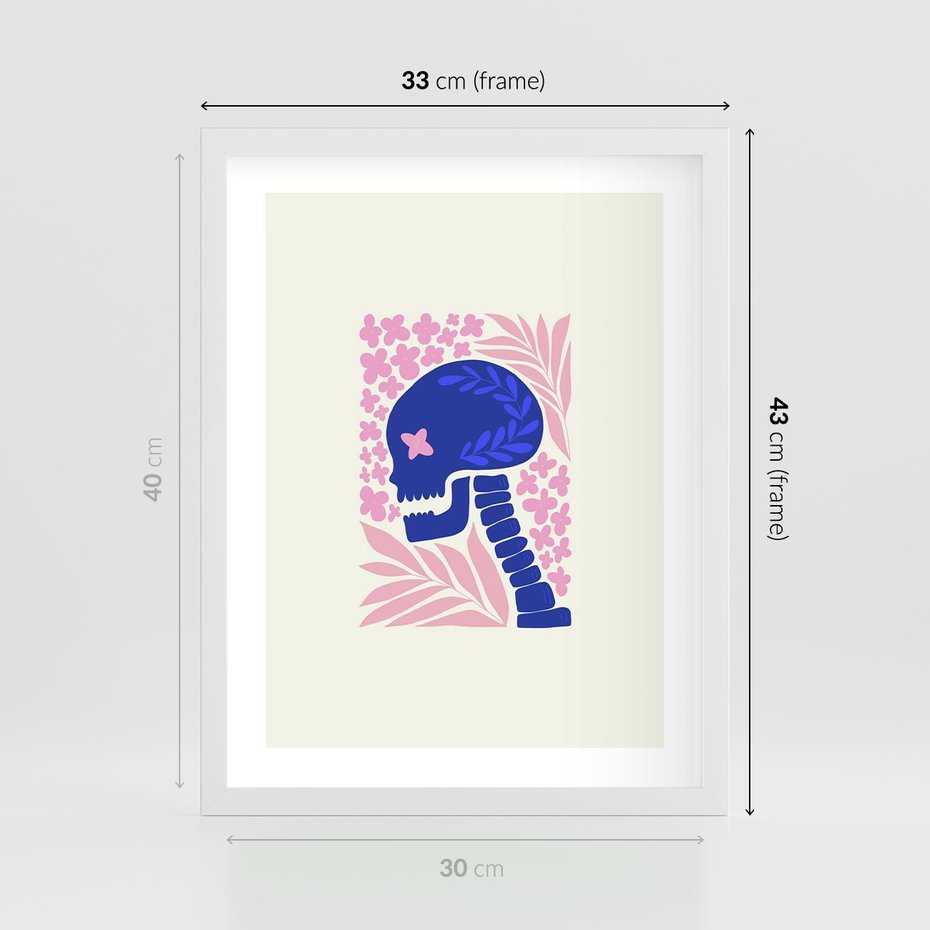 Plakat w ramie 30x40 - Żart z Czaszką - abstrakcja, sztuka nowoczesna - rama biała