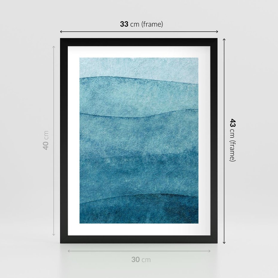 Plakat w ramie 30x40 - Kolorowe fale akwareli - akwarela, fale - rama czarna