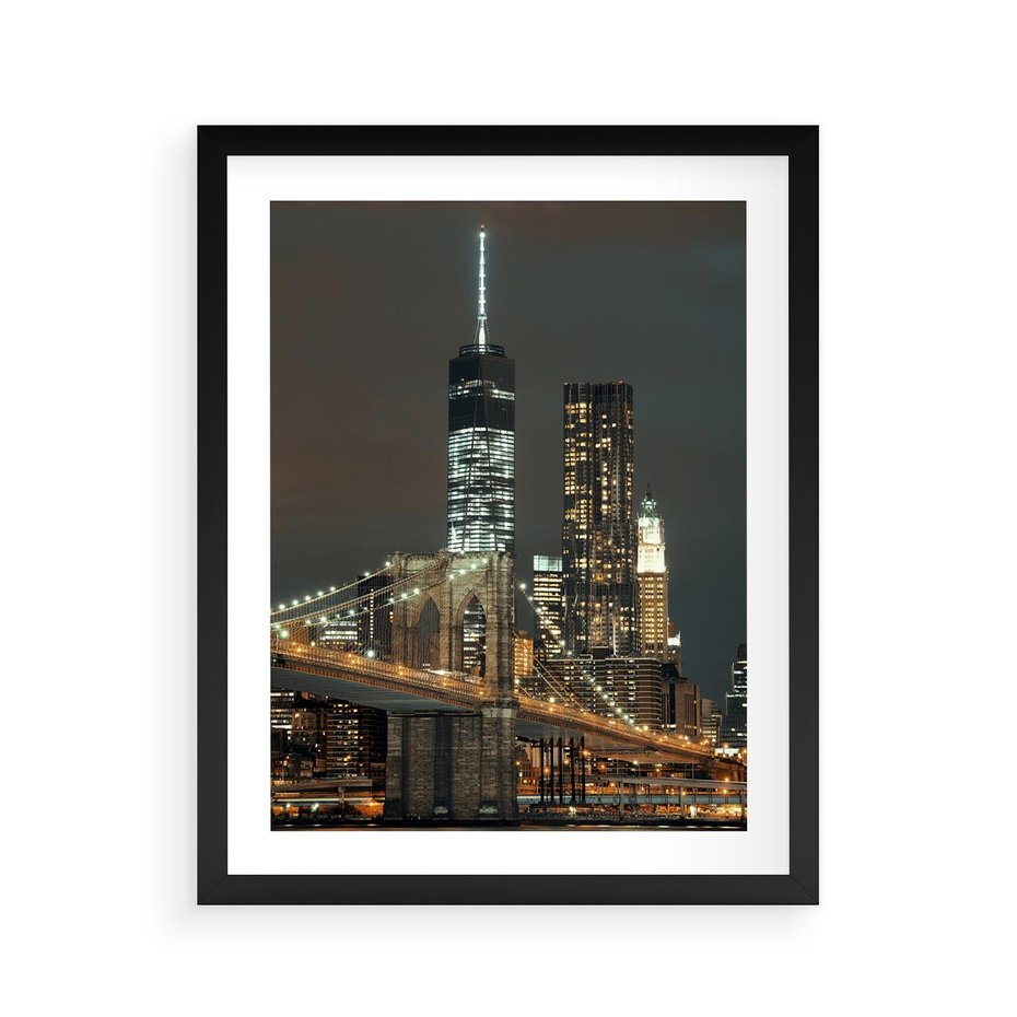 Plakat w ramie 40x50 - Miasto rozświetlone nocnym blaskiem - miasto, nocą - rama czarna