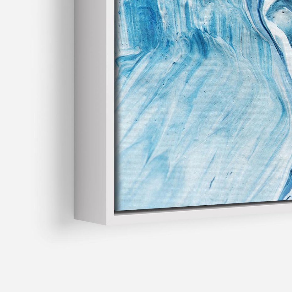 Obraz w ramie 100x70 - W stronę niebieskiego horyzontu - abstrakcja, rozlane farby - rama biała