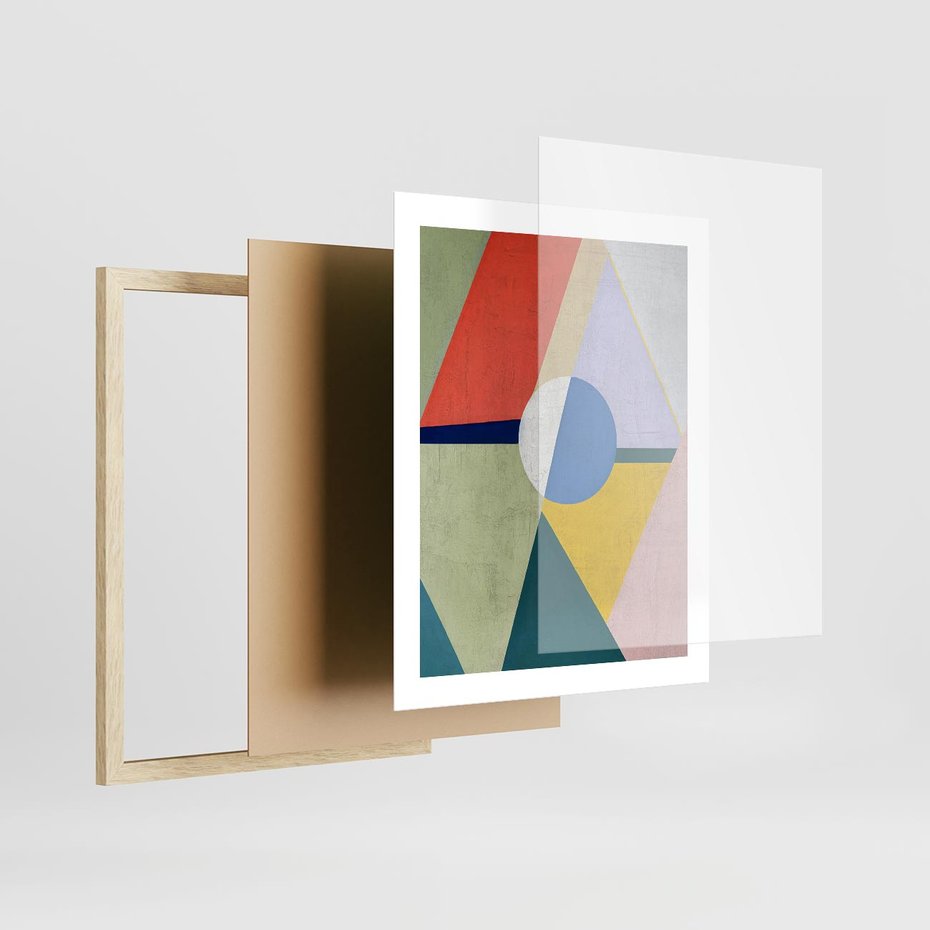 Plakat w ramie 40x50 - Taniec Subtelnych Odbić - abstrakcyjne geometryczne kształty, olejny obraz - rama drewno