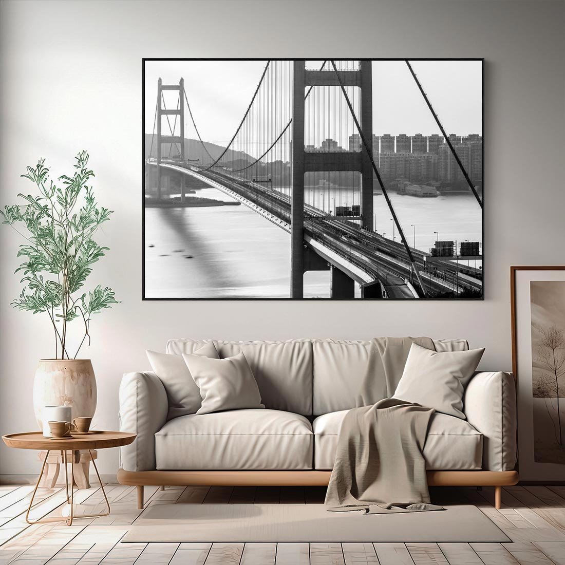 Obraz w ramie 100x70 - Ikona Miasta - most Nowy Jork, czarno biała fotografia - rama czarna